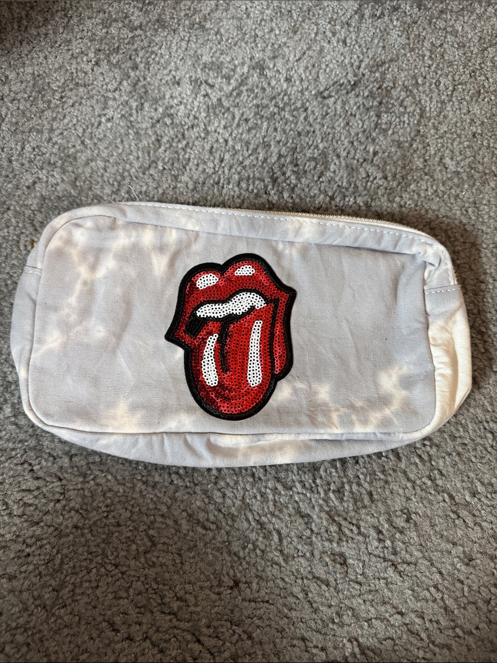 White Sequined Tongue Patch Cosmetic Pouch